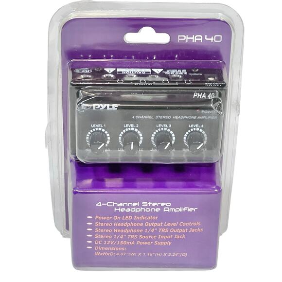 Pyle PHA40 4 Channel Stereo Headphone Amplifier DJ Professional Audio New Sealed - Picture 1 of 6